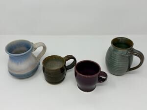 Lot Set 4 Artisan Handmade Mugs‎ Art Studio Rustic Pottery Drinkware Cup Signed